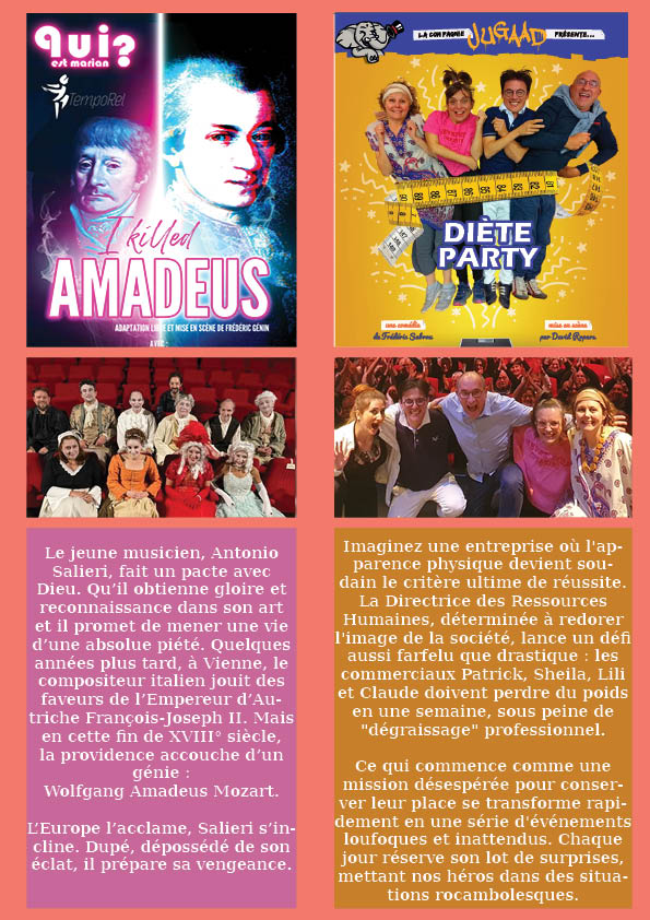 Une soirée solidaire : 2 représentations théâtrales Diète party et I killed Amadeus